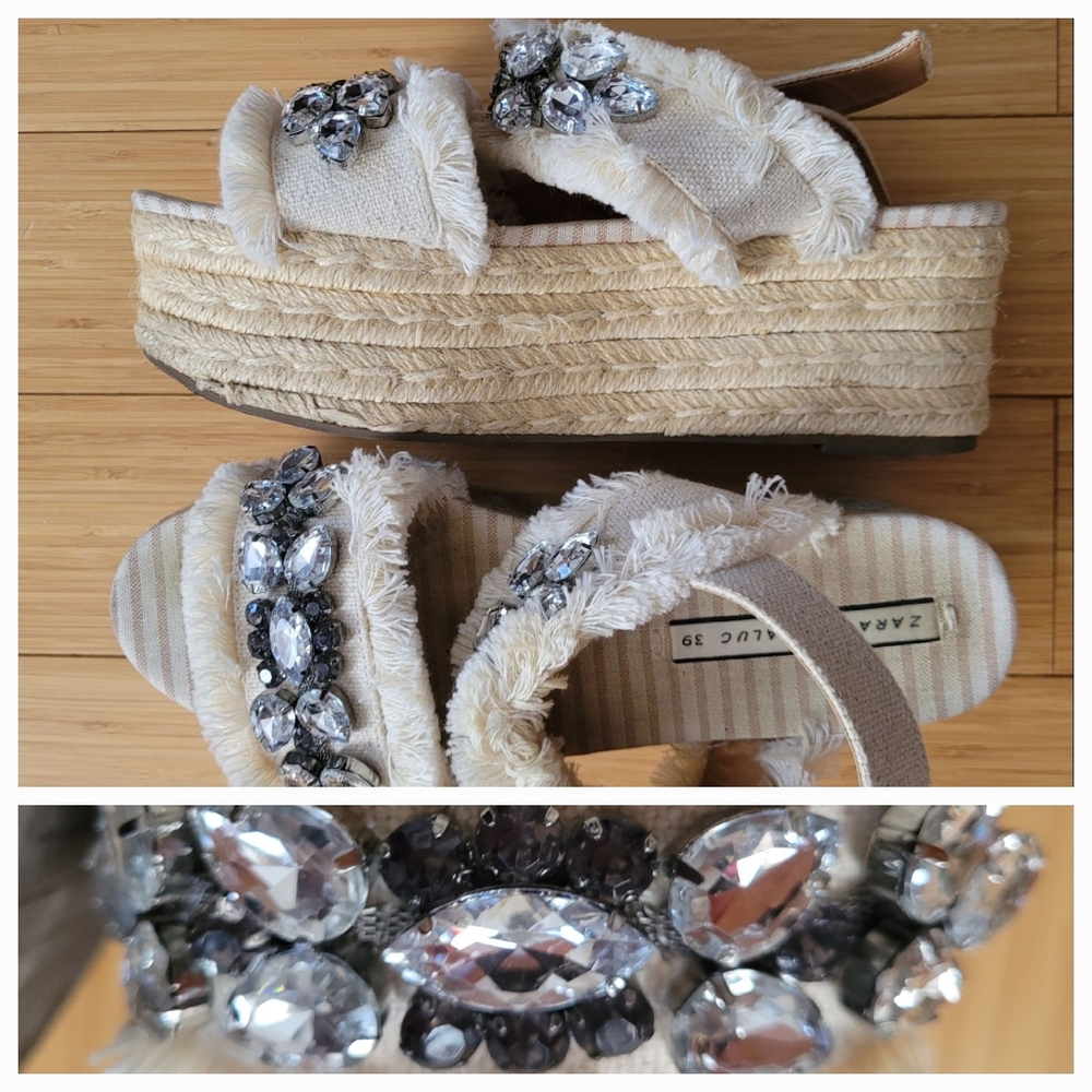 Zara Women's Cream Platform Sandals with Crystal Embellishments - Picture 3 of 5